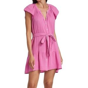 Xirena Jude mini dress cotton tie waist belt size s - pink - short sleeve